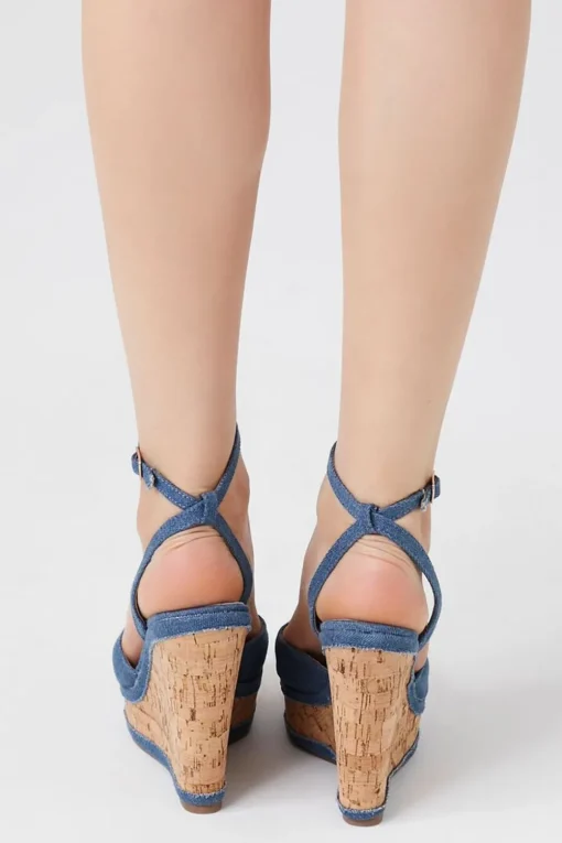 Denim & Cork Peep-Toe Wedges