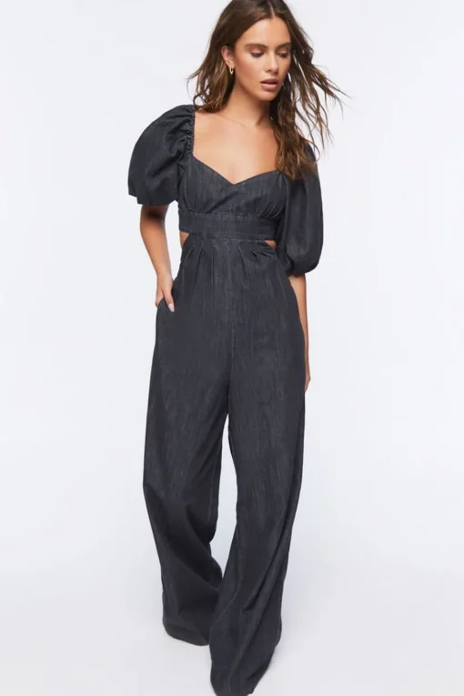 Denim Cutout Wide-Leg Jumpsuit