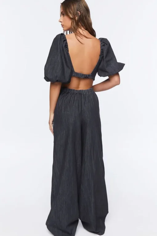 Denim Cutout Wide-Leg Jumpsuit