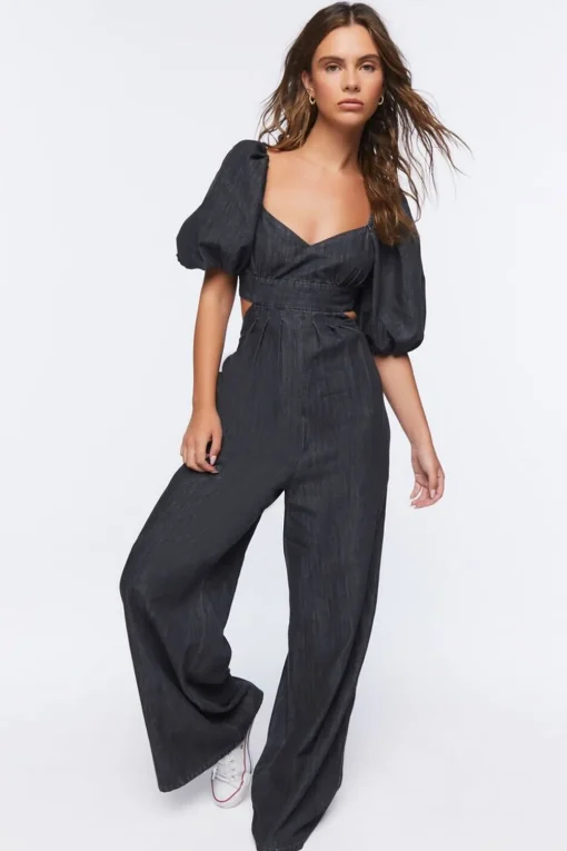 Denim Cutout Wide-Leg Jumpsuit