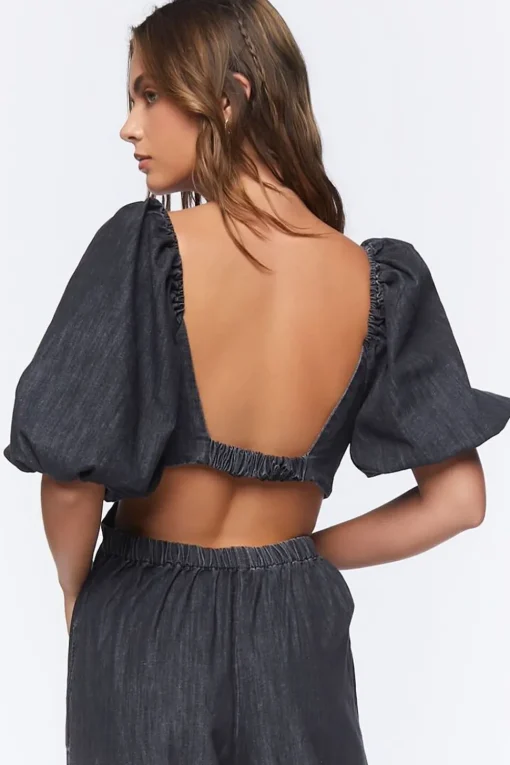 Denim Cutout Wide-Leg Jumpsuit