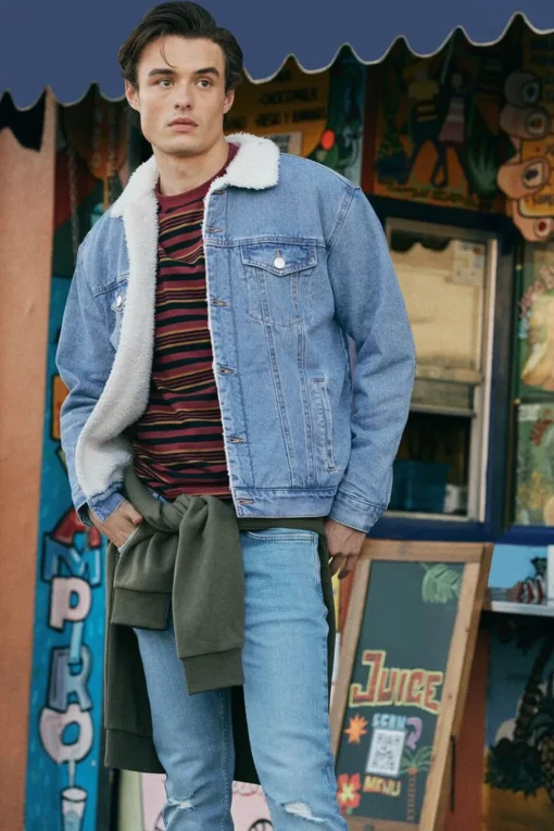 Denim Faux Shearling Jacket