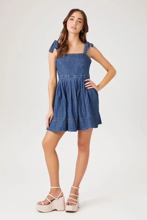 Denim Fit & Flare Mini Dress