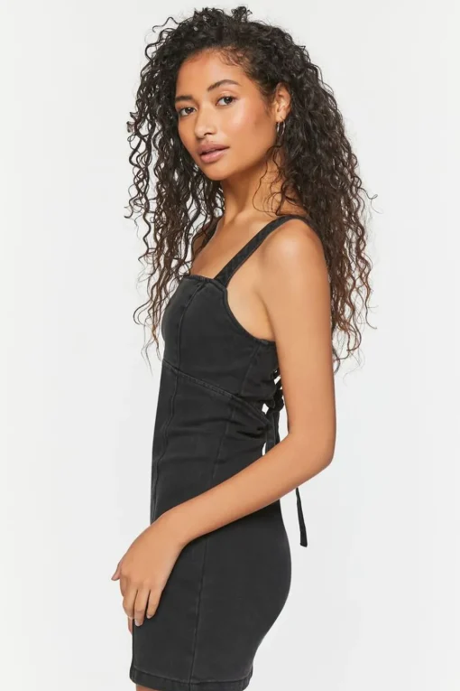 Denim Lace-Up Mini Dress