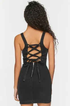 Denim Lace-Up Mini Dress