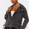 Denim Lace-Up Moto Jacket