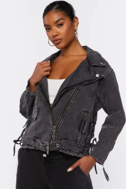 Denim Lace-Up Moto Jacket