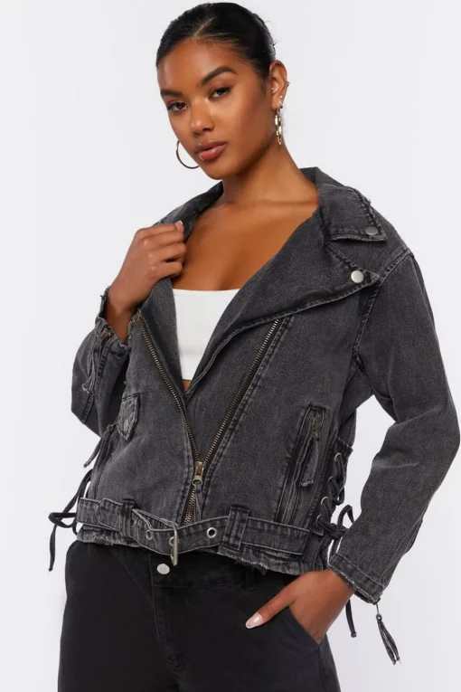 Denim Lace-Up Moto Jacket