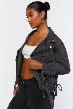 Denim Lace-Up Moto Jacket