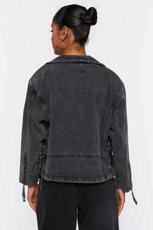 Denim Lace-Up Moto Jacket