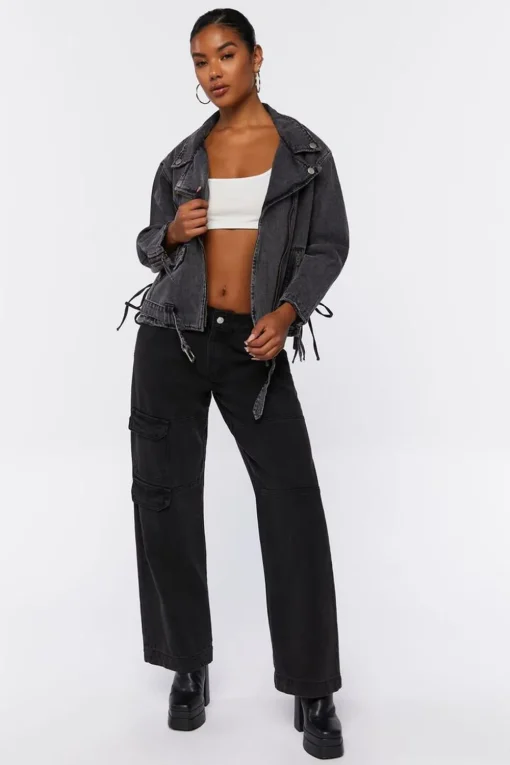 Denim Lace-Up Moto Jacket