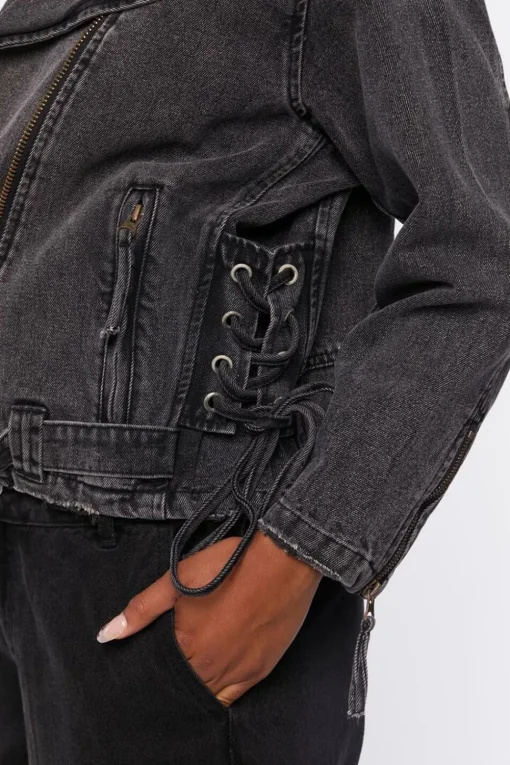 Denim Lace-Up Moto Jacket