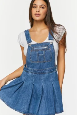 Denim Pleated Overall Dress