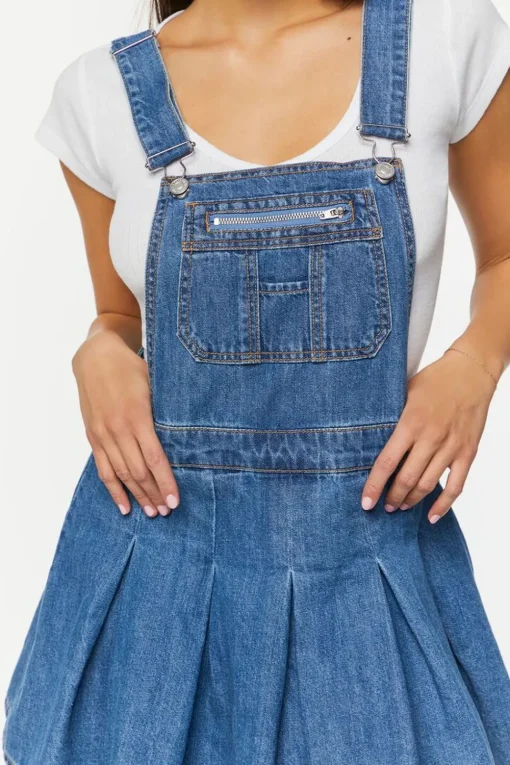 Denim Pleated Overall Dress