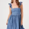 Denim Ruffle-Strap Mini Dress