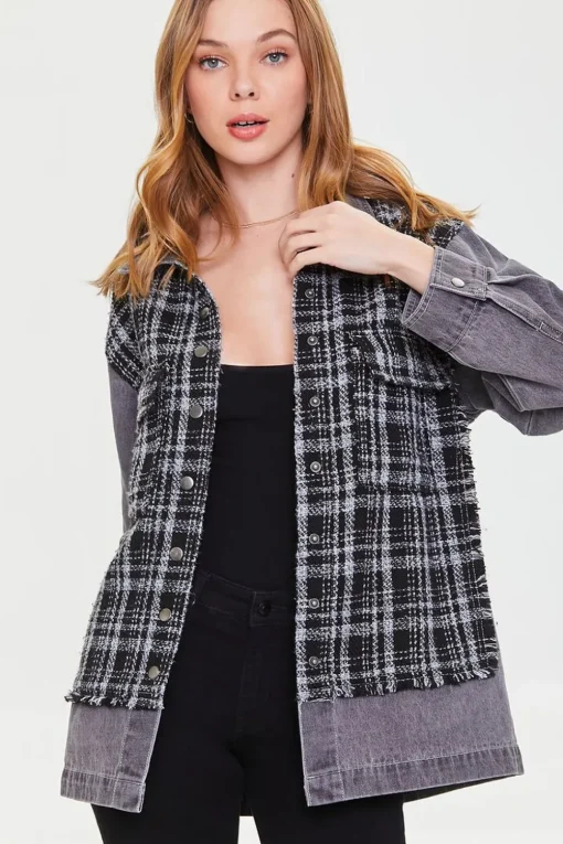 Denim Tweed Button-Front Jacket