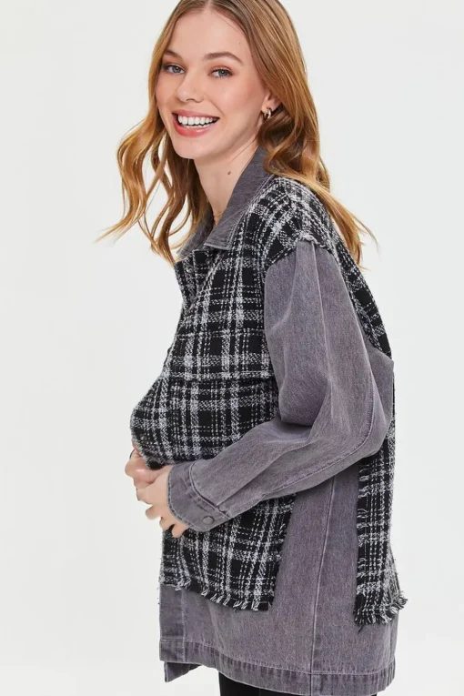 Denim Tweed Button-Front Jacket