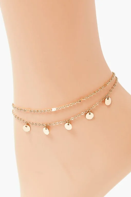 Disc Charm Chain Anklet Set