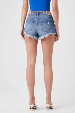 Distressed Chain-Waist Denim Shorts