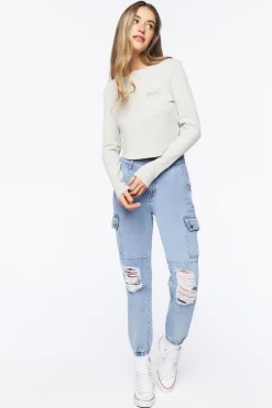 Distressed Denim Cargo Joggers