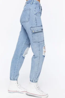 Distressed Denim Cargo Joggers