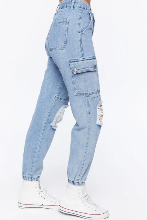 Distressed Denim Cargo Joggers