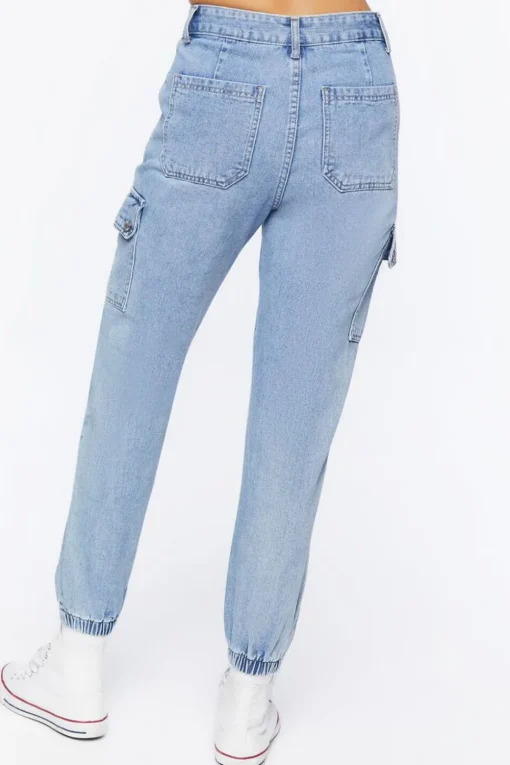 Distressed Denim Cargo Joggers