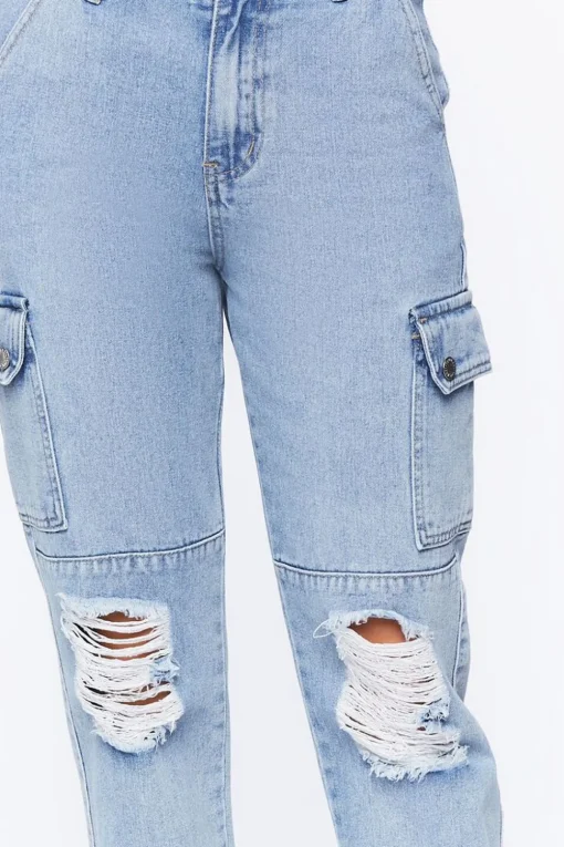 Distressed Denim Cargo Joggers