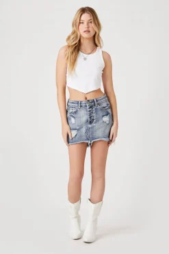 Distressed Denim Mini Skirt