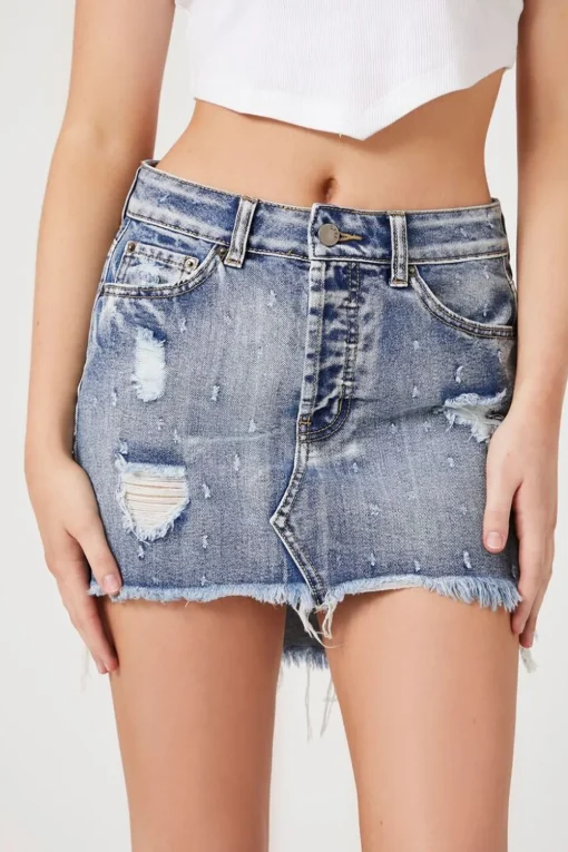 Distressed Denim Mini Skirt