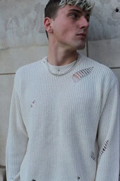 Distressed Drop-Sleeve Sweater