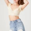 Distressed Lace-Trim Denim Shorts
