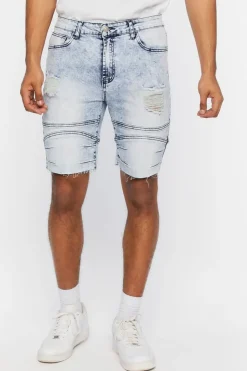 Distressed Moto Denim Shorts