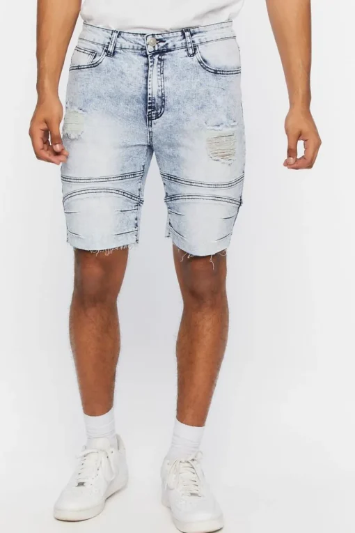 Distressed Moto Denim Shorts