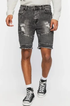 Distressed Moto Denim Shorts