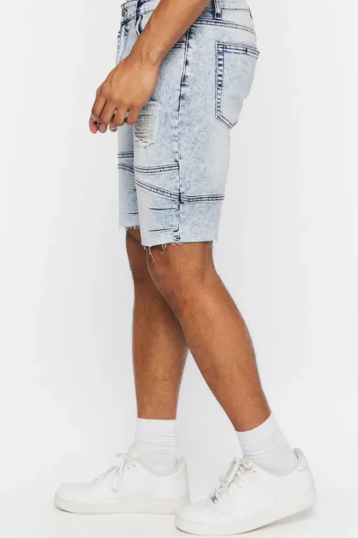Distressed Moto Denim Shorts