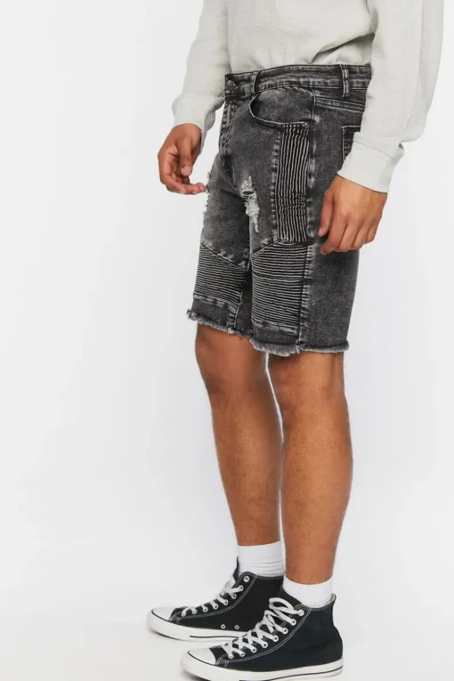 Distressed Moto Denim Shorts