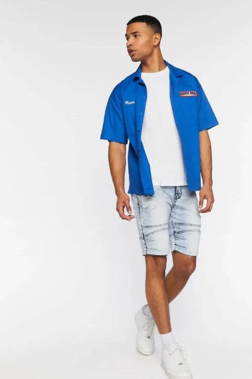 Distressed Moto Denim Shorts