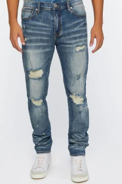 Distressed Stone Wash Slim-Fit Jeans