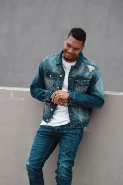Distressed Stone Wash Trucker Jacket