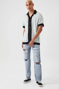 Distressed Straight-Leg Jeans