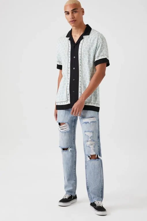 Distressed Straight-Leg Jeans