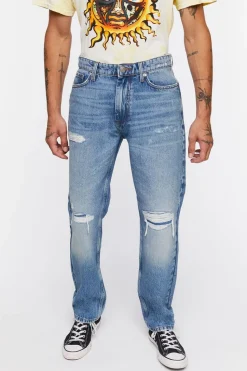 Distressed Straight-Leg Jeans