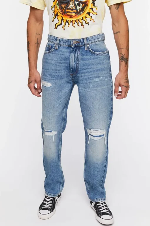 Distressed Straight-Leg Jeans