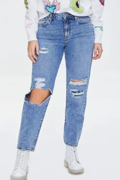 Distressed Straight-Leg Jeans