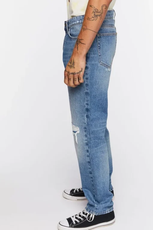 Distressed Straight-Leg Jeans