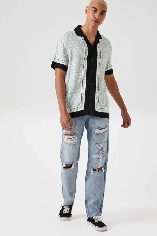 Distressed Straight-Leg Jeans