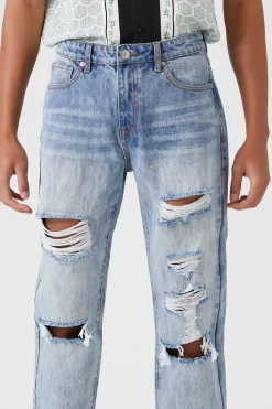 Distressed Straight-Leg Jeans