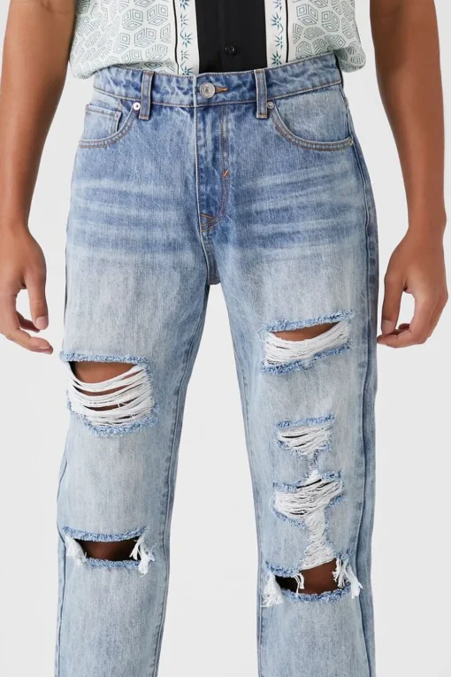 Distressed Straight-Leg Jeans