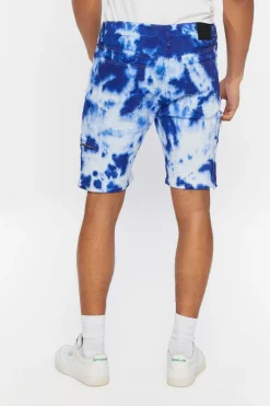 Distressed Tie-Dye Denim Shorts